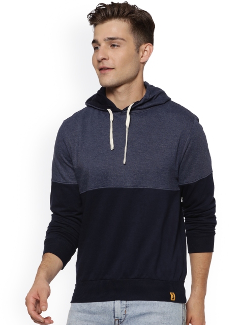 

Campus Sutra Men Blue Colourblocked Hooded Sweatshirt