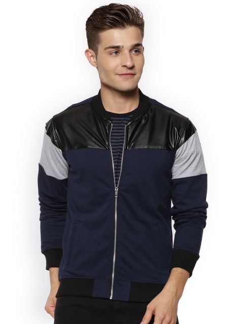 

Campus Sutra Men Blue & Black Colourblocked Bomber Jacket