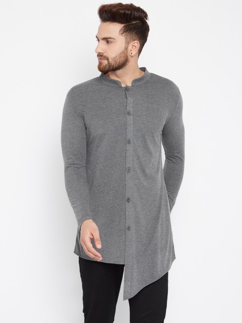 

Hypernation Men Charcoal Solid Straight Kurta