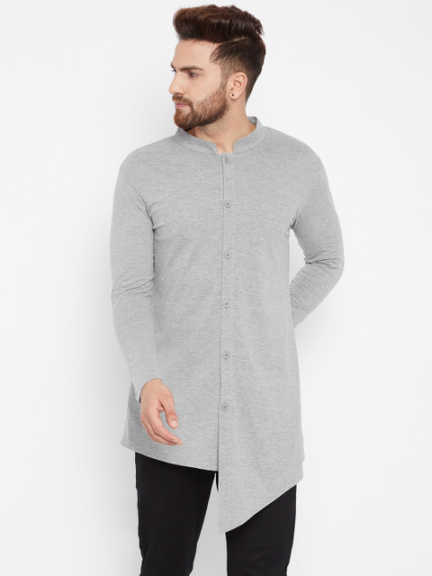 

Hypernation Men Grey Solid Straight Kurta