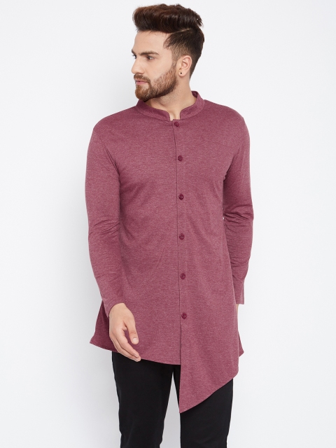 

Hypernation Men Mauve Solid Straight Kurta