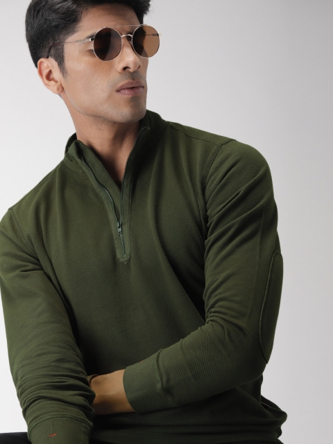 

Indian Terrain Men Olive Green Solid Pullover