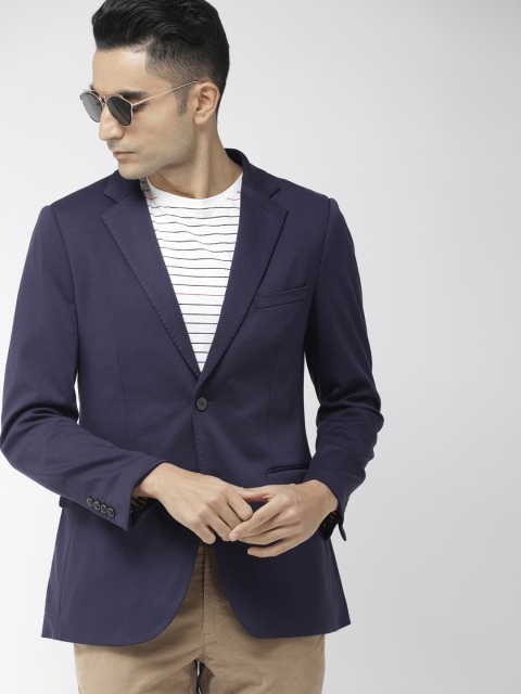 

Indian Terrain Men Navy Blue Solid Single-Breasted Casual Blazer