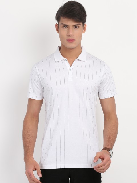 

Indian Terrain Men White Striped Polo Collar T-shirt