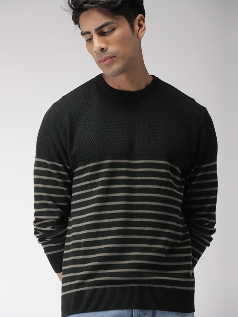 

Indian Terrain Men Black Striped Pullover