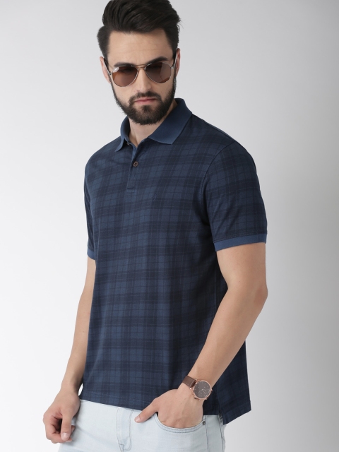 

Indian Terrain Men Navy Blue Checked Polo Collar T-shirt
