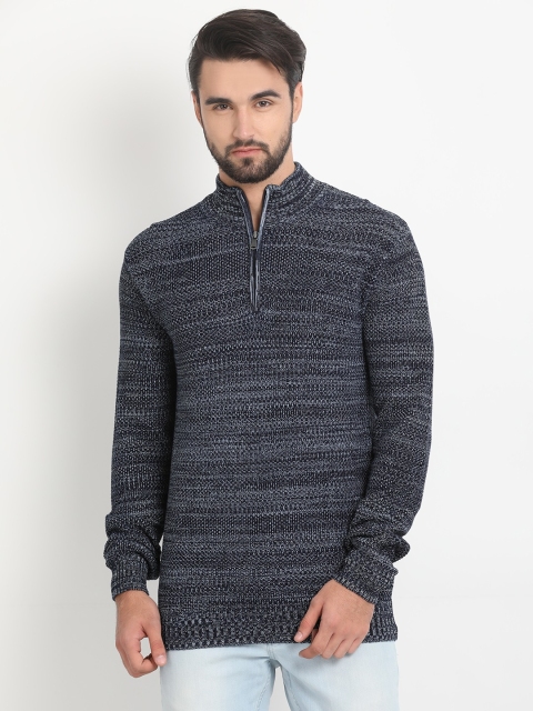 

Indian Terrain Men Black & Grey Self Design Pullover