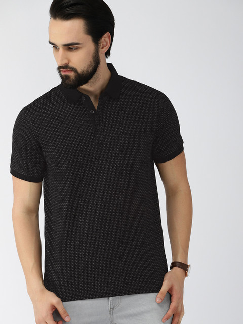 

Indian Terrain Men Black Printed Polo Collar T-shirt
