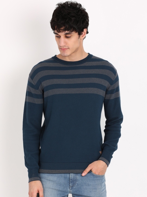 

Indian Terrain Men Navy Blue & Grey Self Design Pullover