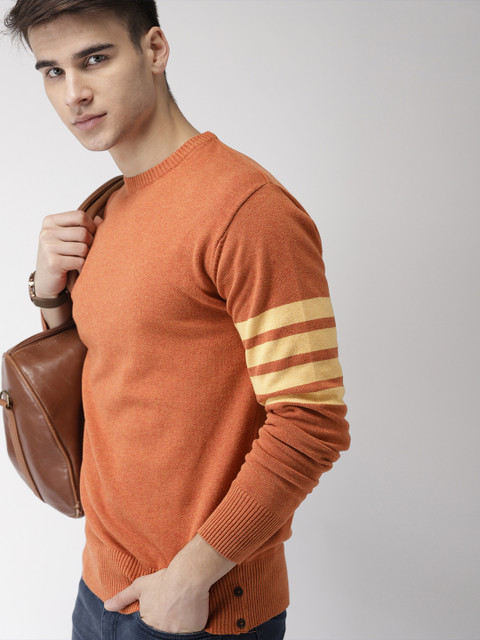 

Indian Terrain Men Orange Solid Pullover Sweater