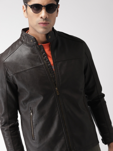 

Indian Terrain Men Brown Solid Biker Jacket