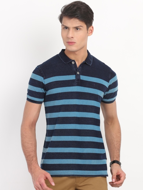 

Indian Terrain Men Blue Striped Polo Collar T-shirt