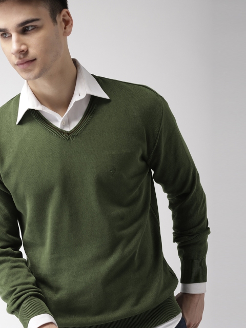 

Indian Terrain Men Olive Green Solid Pullover