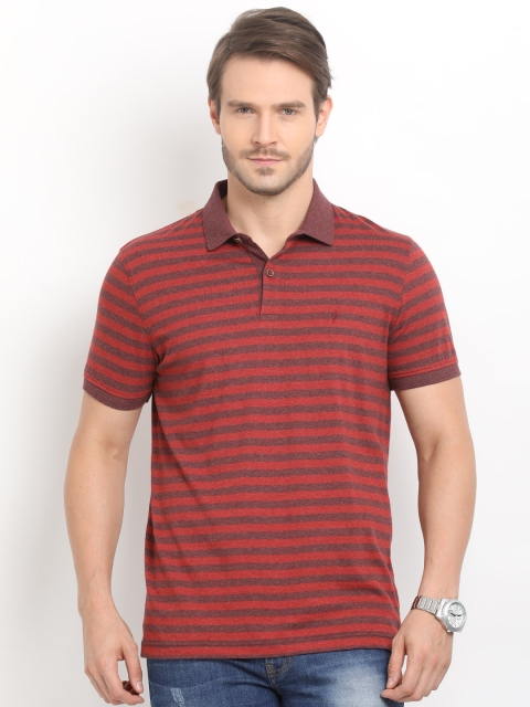 

Indian Terrain Men Red Striped Polo Collar T-shirt