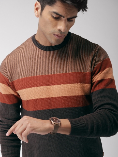 

Indian Terrain Men Brown & Rust Striped Pullover