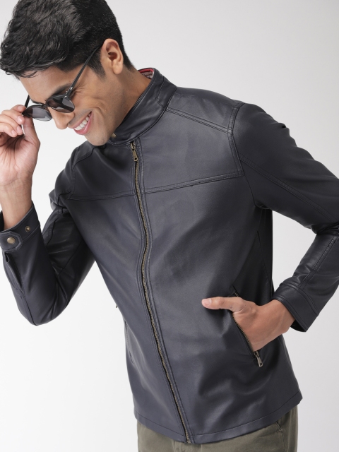 

Indian Terrain Men Navy Blue Solid Biker Jacket