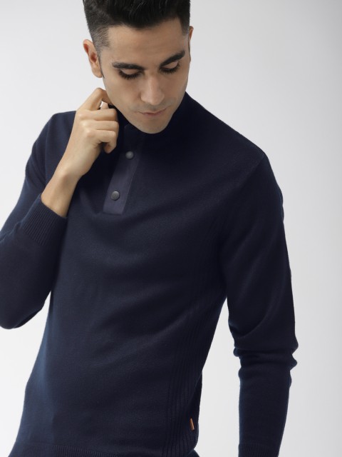 

Indian Terrain Men Navy Blue Solid Sweater