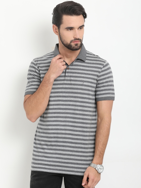 

Indian Terrain Men Grey Striped Polo Collar T-shirt