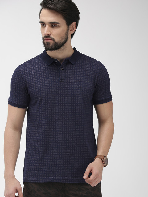 

Indian Terrain Men Navy Blue & Charcoal Grey Self Design Polo Collar T-shirt