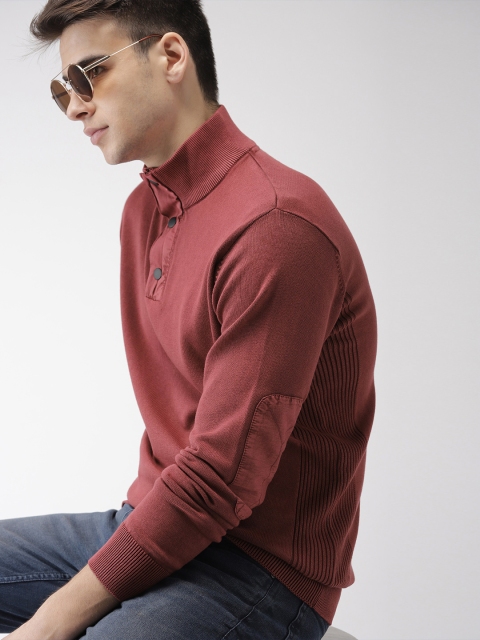 

Indian Terrain Men Burgundy Solid Pullover Sweater