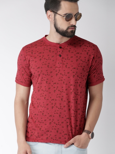 

Indian Terrain Men Maroon Printed Henley Neck T-shirt