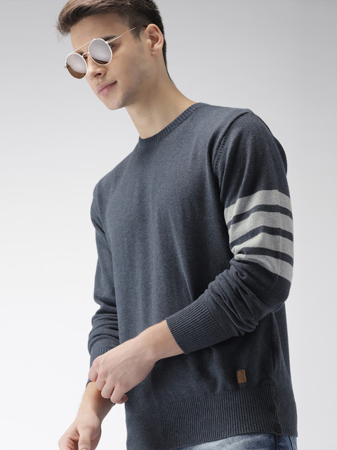 

Indian Terrain Men Navy Blue Solid Pullover
