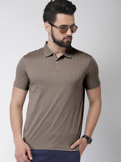 

Indian Terrain Men Brown Striped Polo Collar T-shirt