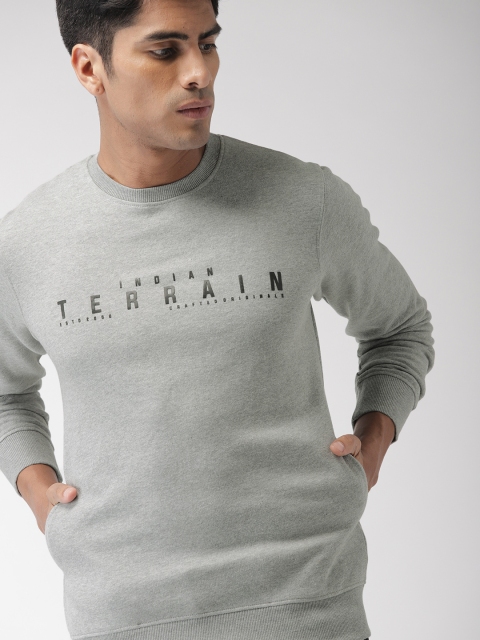 

Indian Terrain Men Grey Melange Printed Sweatshirt