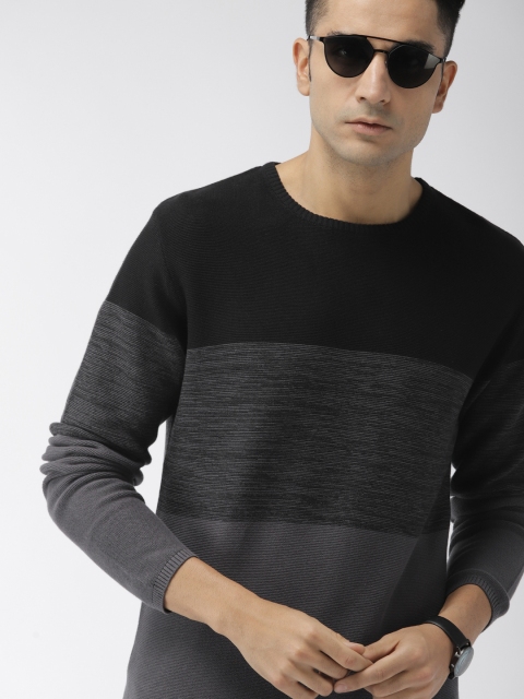 

Indian Terrain Men Black & Charcoal Grey Colourblocked Pullover Sweater