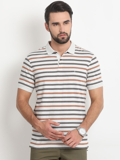 

Indian Terrain Men Off-White Striped Polo Collar T-shirt