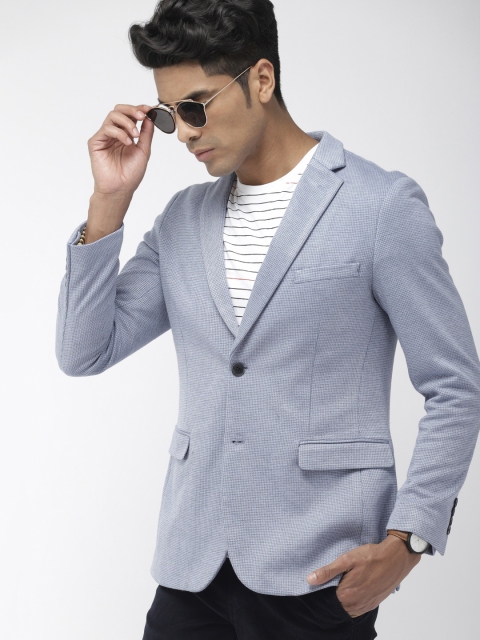 

Indian Terrain Men Blue Self Design Single-Breasted Casual Blazer