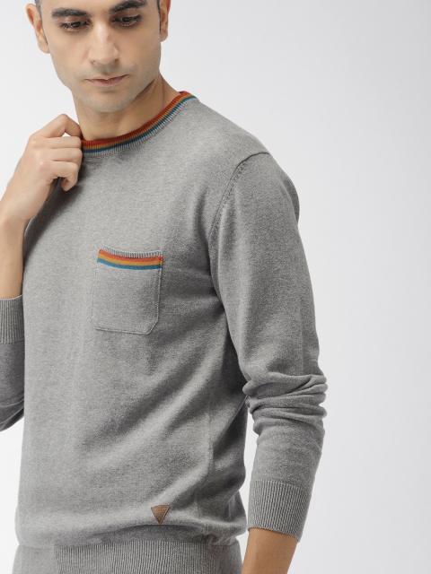 

Indian Terrain Men Grey Melange Solid Pullover Sweater