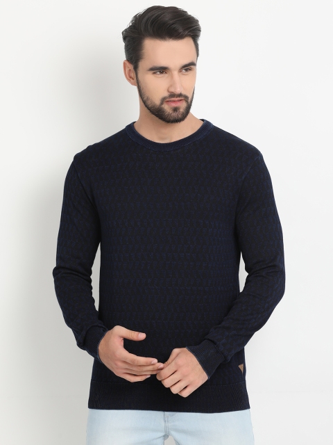

Indian Terrain Men Black & Navy Blue Printed Pullover