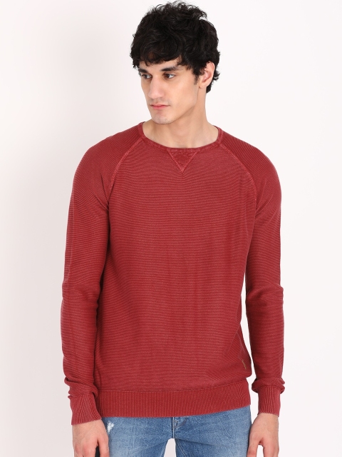 

Indian Terrain Men Red Self Design Pullover
