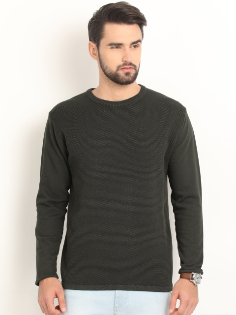 

Indian Terrain Men Olive Green Solid Pullover