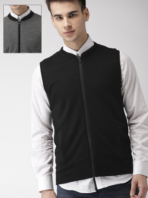

Indian Terrain Men Black & White Reversible Sweater Vest