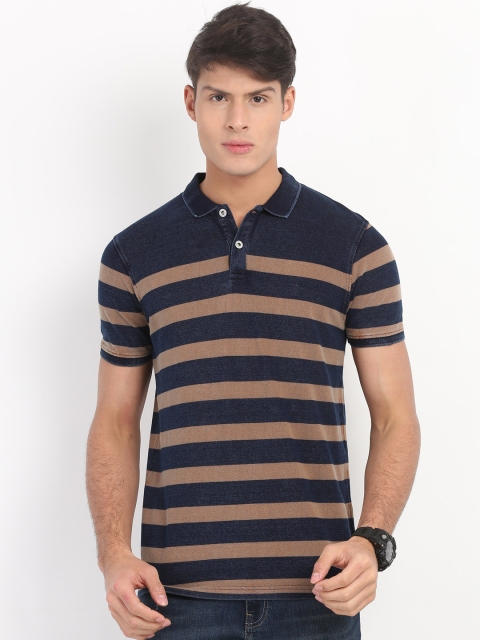 

Indian Terrain Men Navy Blue Striped Polo Collar T-shirt