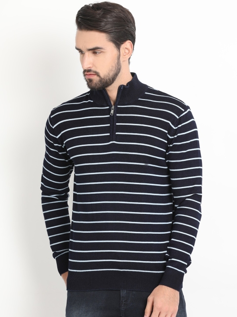

Indian Terrain Men Navy Blue & White Striped Pullover