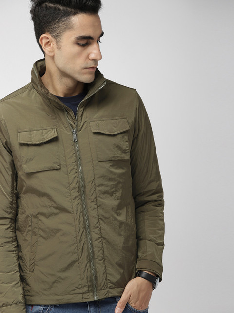 

Indian Terrain Men Olive Green Solid Tailored Jacket