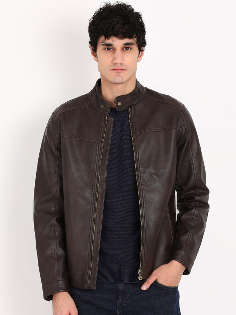 

Indian Terrain Men Brown Solid Biker Jacket