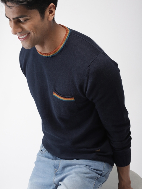 

Indian Terrain Men Navy Blue Solid Pullover