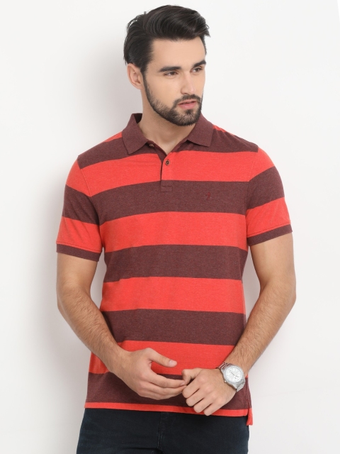 

Indian Terrain Men Maroon Striped Polo Collar T-shirt