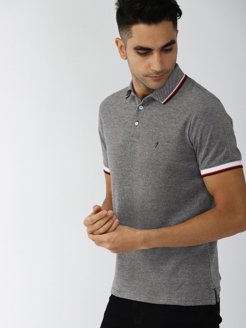 

Indian Terrain Men Grey Solid Polo Pure Cotton T-shirt