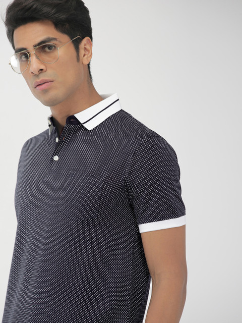 

Indian Terrain Men Navy Blue White Printed Polo Collar Pure Cotton T-shirt