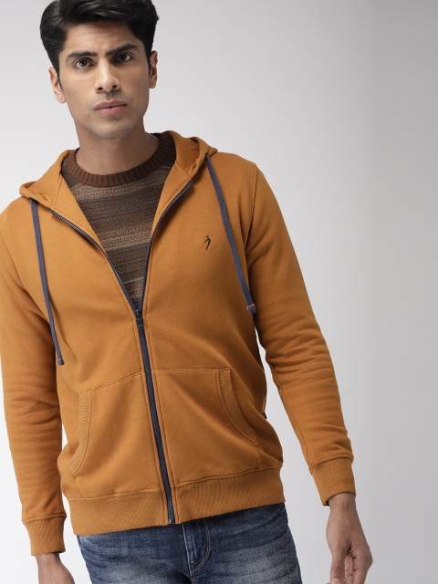 

Indian Terrain Men Rust Solid Hooded Sweatshirt