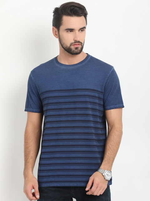 

Indian Terrain Men Blue Striped Round Neck T-shirt