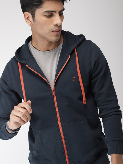 

Indian Terrain Men Navy Blue Solid Hooded Sweatshirt