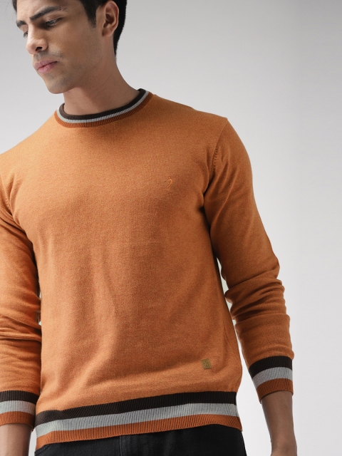 

Indian Terrain Men Rust Orange Solid Pullover Sweater