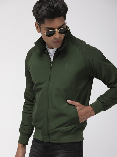 

Indian Terrain Men Olive Green Solid Bomber Jacket