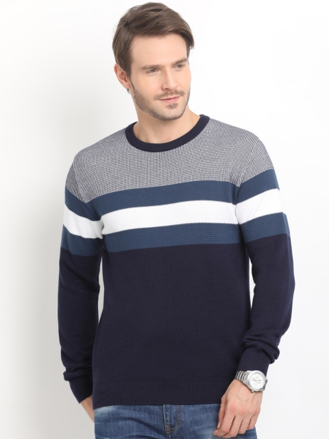 

Indian Terrain Men Blue & White Colourblocked Pullover